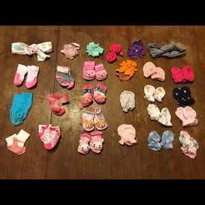 0-3 Month Socks, Headbands, and Mit Covers Bundle